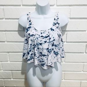 White & Navy Tie Dye Bikini Top S
